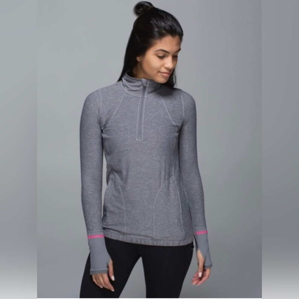 Lululemon Pace Pusher 1/2 Zip - Heathered Slate / Slate / Pink